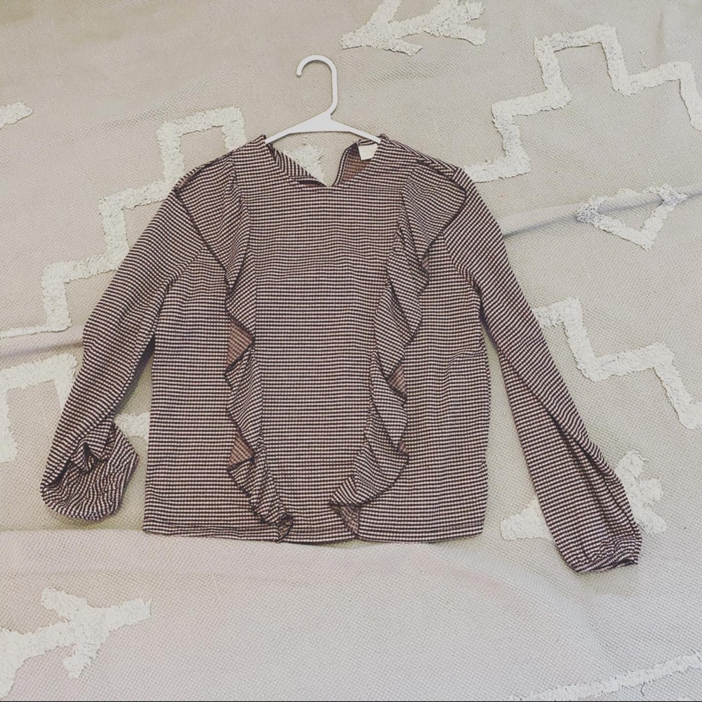 Zara blouse pink and black checkered